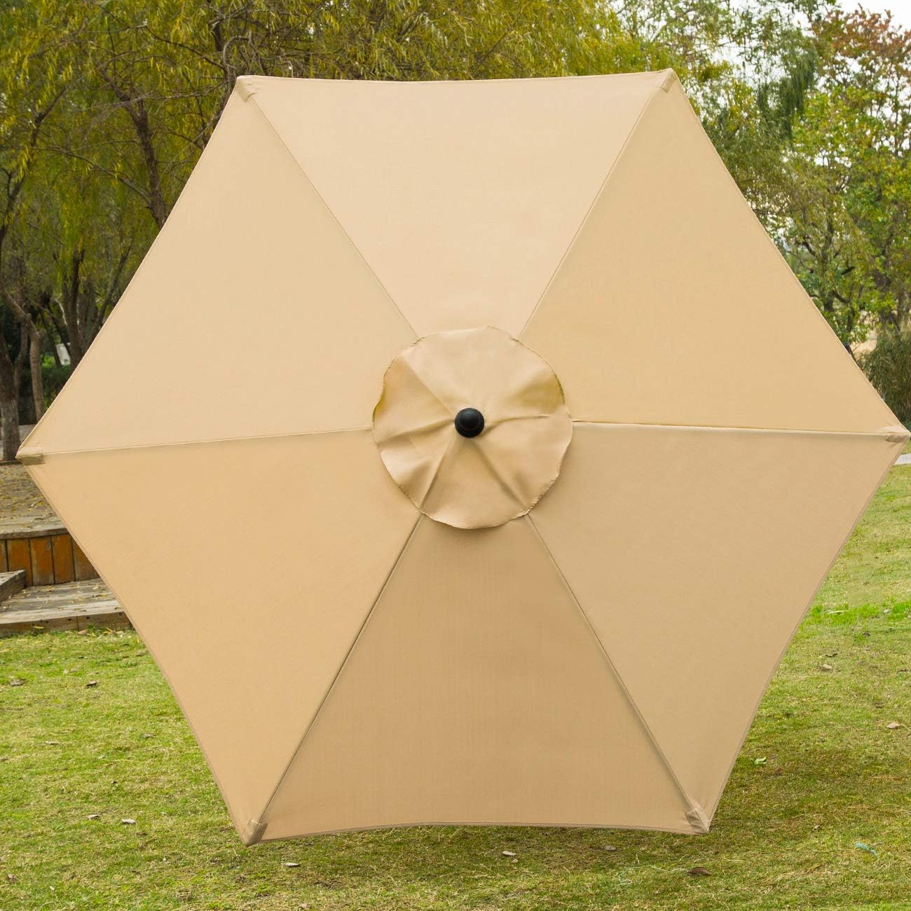 7.5 ft Tan Aluminum Market Patio Umbrella with Push Button Tilt