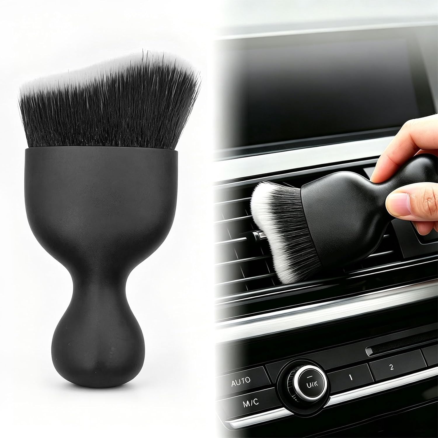 Car Detailing Brush Set, Curved Soft Scratch-Free Fiber Dust Brushes, Auto Interior Cleaner for Dashboard, AC Vents, Leather Seats, Console, Narrow Gaps & Keyboard Accessories (Black)