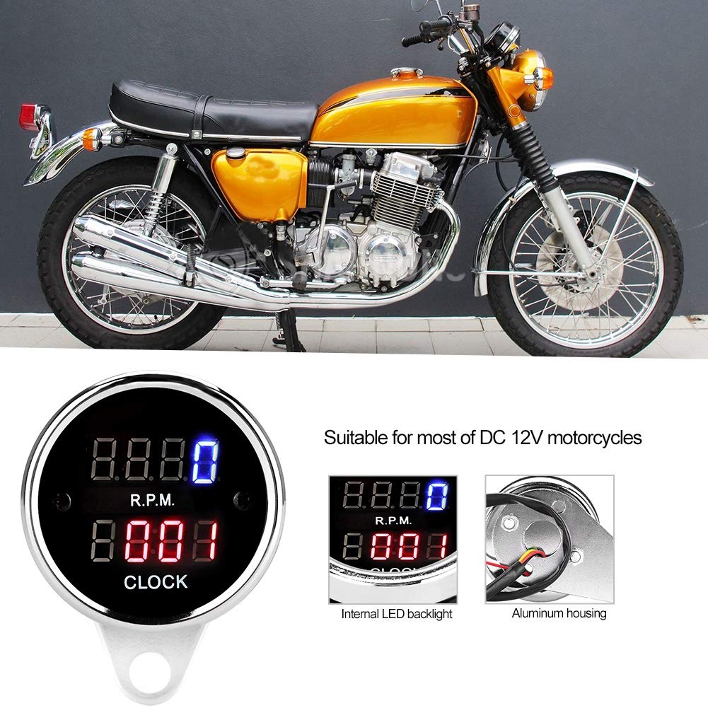 Tachymètre Électronique Moto LED Rétroéclairé 12V – Compteur Universel 0-13000 Tr/min – Boîtier Aluminium