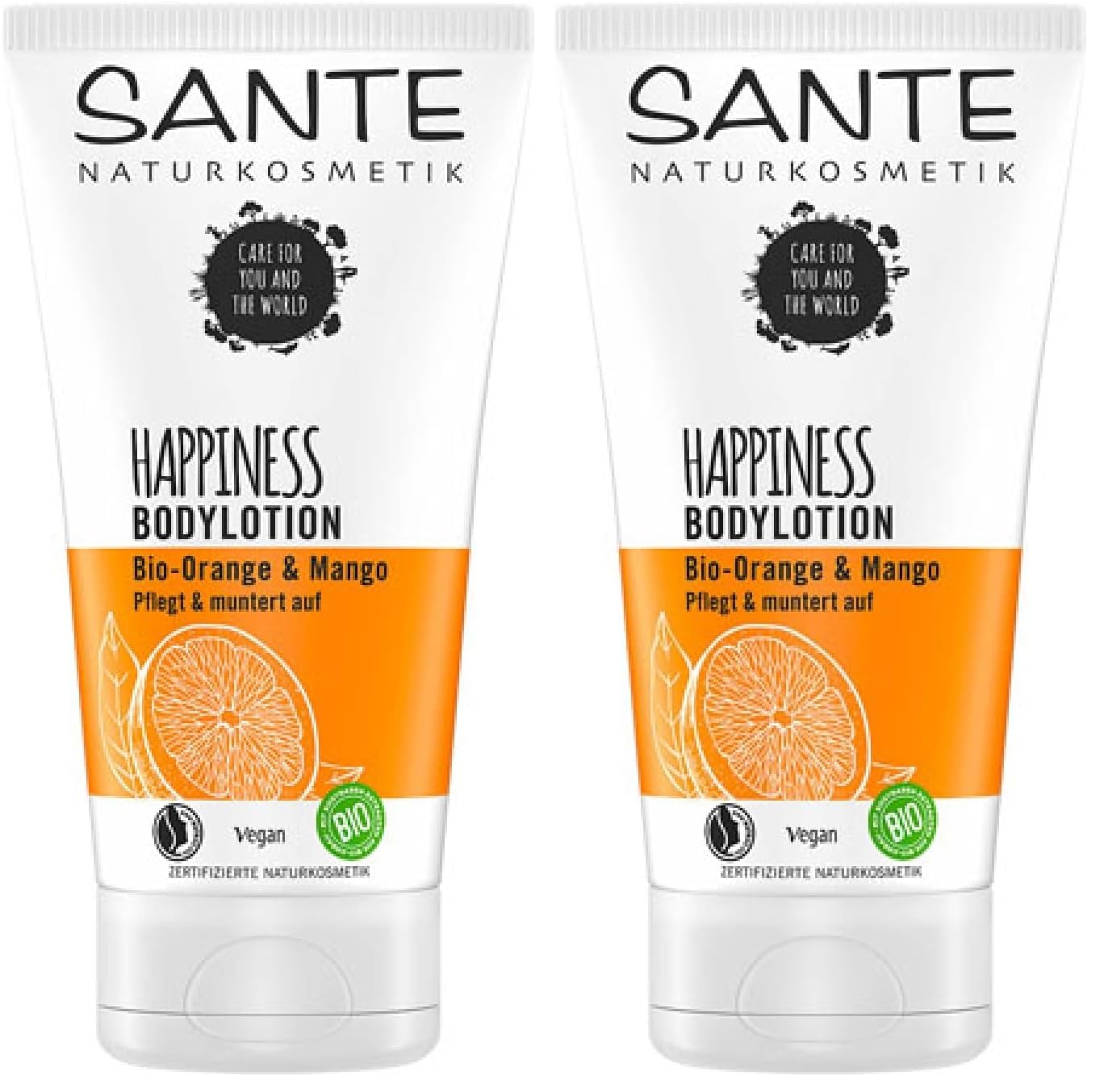 SANTE Naturkosmetik Happiness Bodylotion Bio-Orange & Mango - 150 ml - feuchtigkeitsspendende & pflegende Körperlotion - vegan & dermatologisch getestet (Packung mit 2)