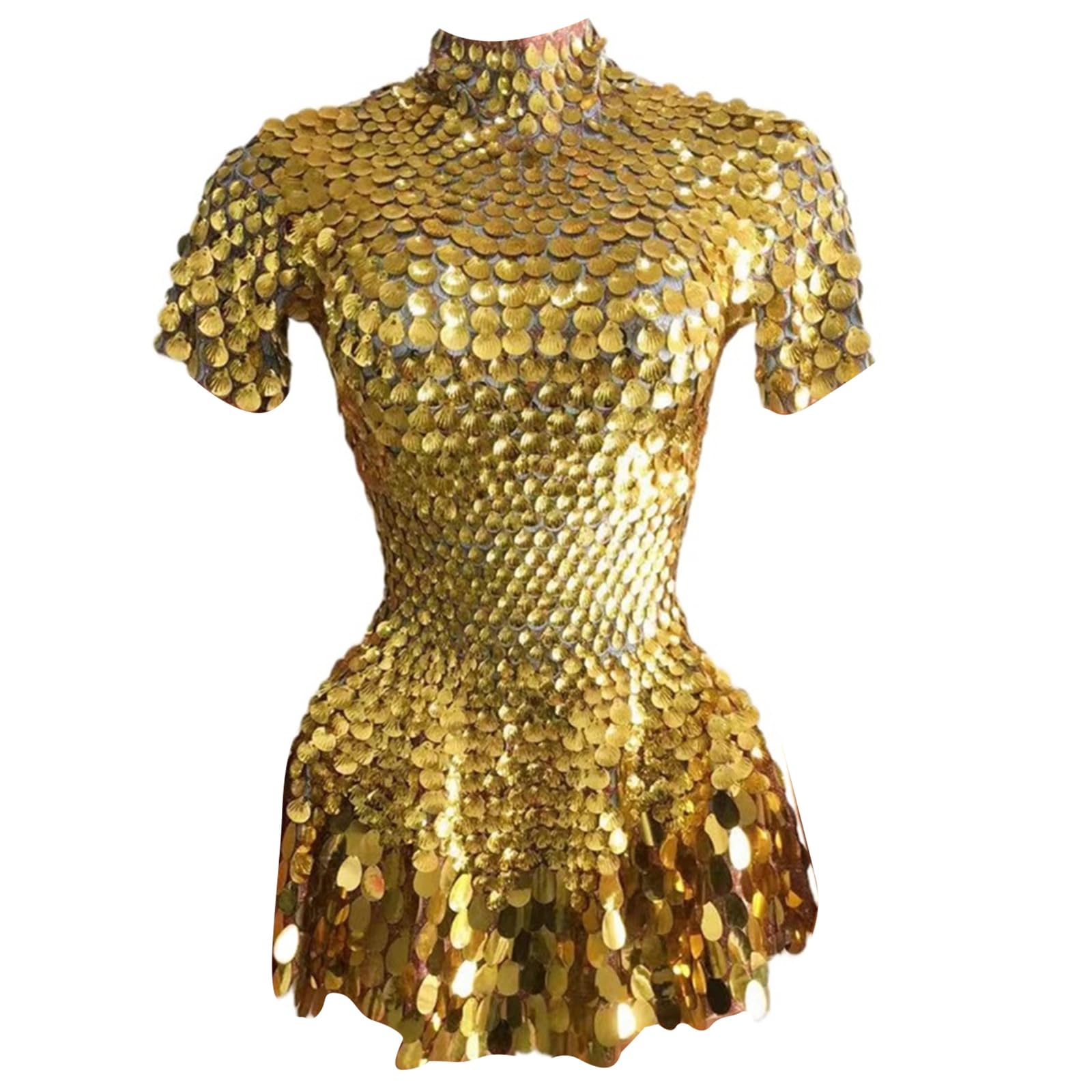 Helles Pailletten Tanzkostümkleid, bequemes, atmungsaktives, figurbetontes Kleid für Wettbewerbe und Partys, Bühnenshow, Damen Paillettenkleid