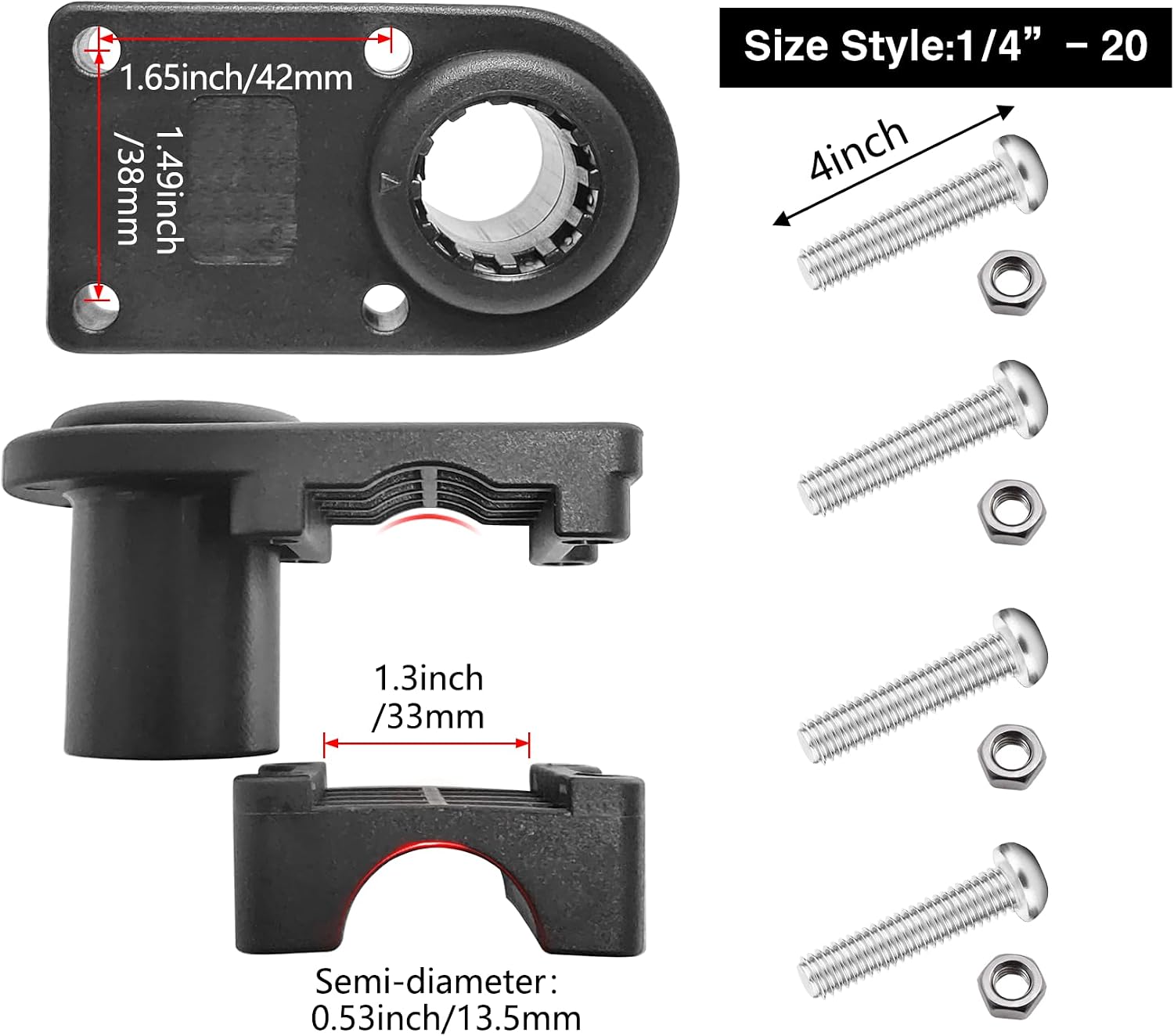 #6001 2PCS Rod Holder Rail Mount, Fits 1-1/4" Square & 7/8" to 1" Round Rails, No-Drill Fishing Rod Holder Base