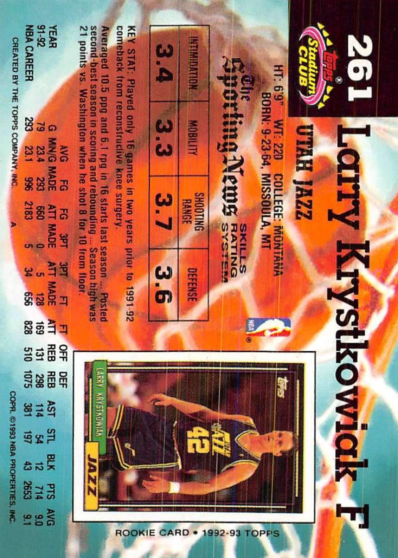 Amazon.com: 1992-93 Stadium Club Basketball #261 Larry Krystkowiak