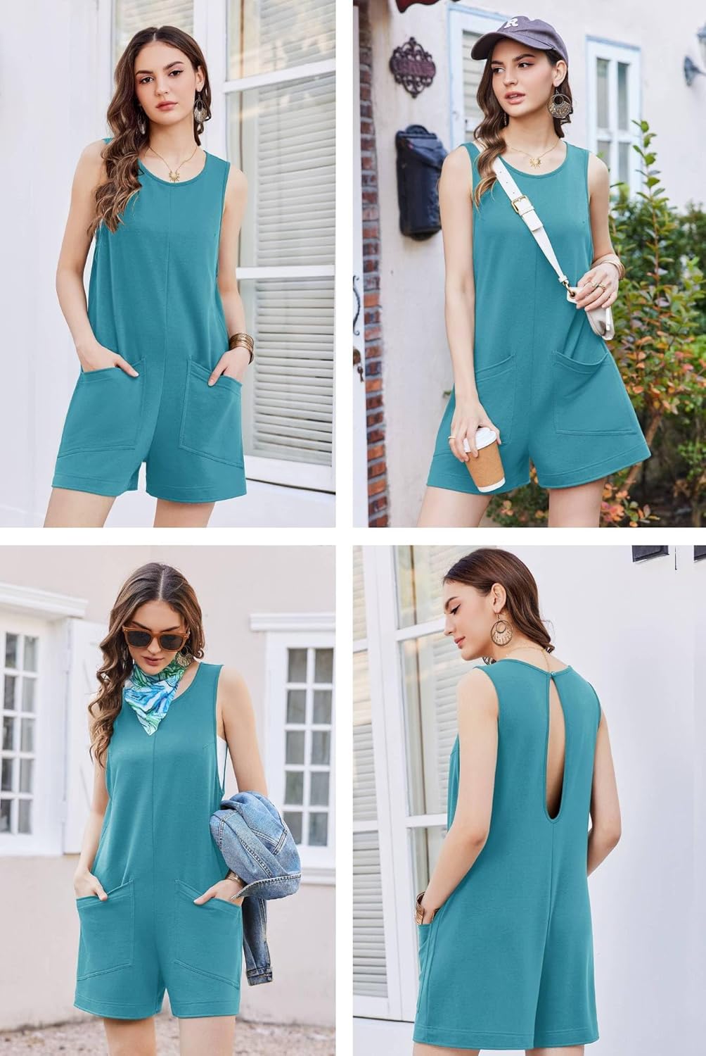 Ekouaer Womens Romper Summer Sleeveless Jumpsuit Casual Short Overalls with Pocket 2025 - Image 3