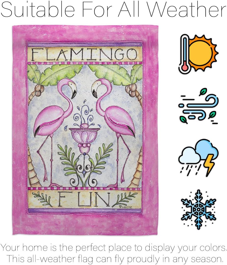 Breeze Decor - Flamingo Fun Garden Friends - Everyday Impressions Decorative Vertical House Flag 28" x 40" Printed in USA