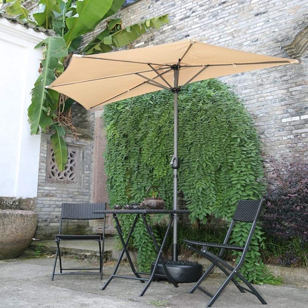 Sombrilla de jardín de 2,7 m, Media sombrilla de Pared para Patio con 5 Varillas y manivela, para balcón, cafetería, Puerta, Mercado, huerto, Color Verde Fruta.