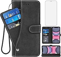 Vista 12 de Funda compatible con iPhone XR y protector de pantalla de vidrio templado, funda para monedero, tarjetero con cordón, fundas para teléfono celular