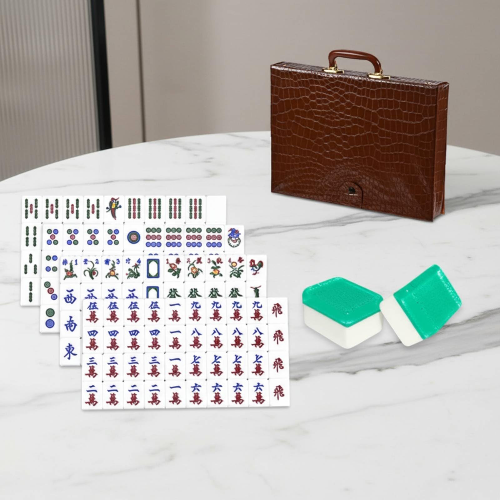 Mahjong Artigianato Acrilico Ensemble da Gioco Classico Tesserine Resistenti Pressione Marcature Visibili Ideale Adatto per Momenti Feste Casa, Nero+Argento