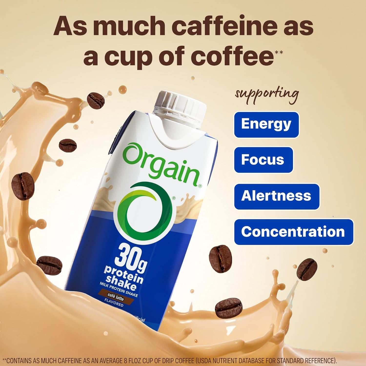 Orgain 30g High Protein Shake,Café Latte,5g BCAAs,1g Sugar Per Serving,Caffeine from 1 Cup of Coffee,Milk Isolate,Meal Replacement,Ready to Drink,Keto Friendly,Gluten-Free 11 Fl Oz,(Pack of 24)
