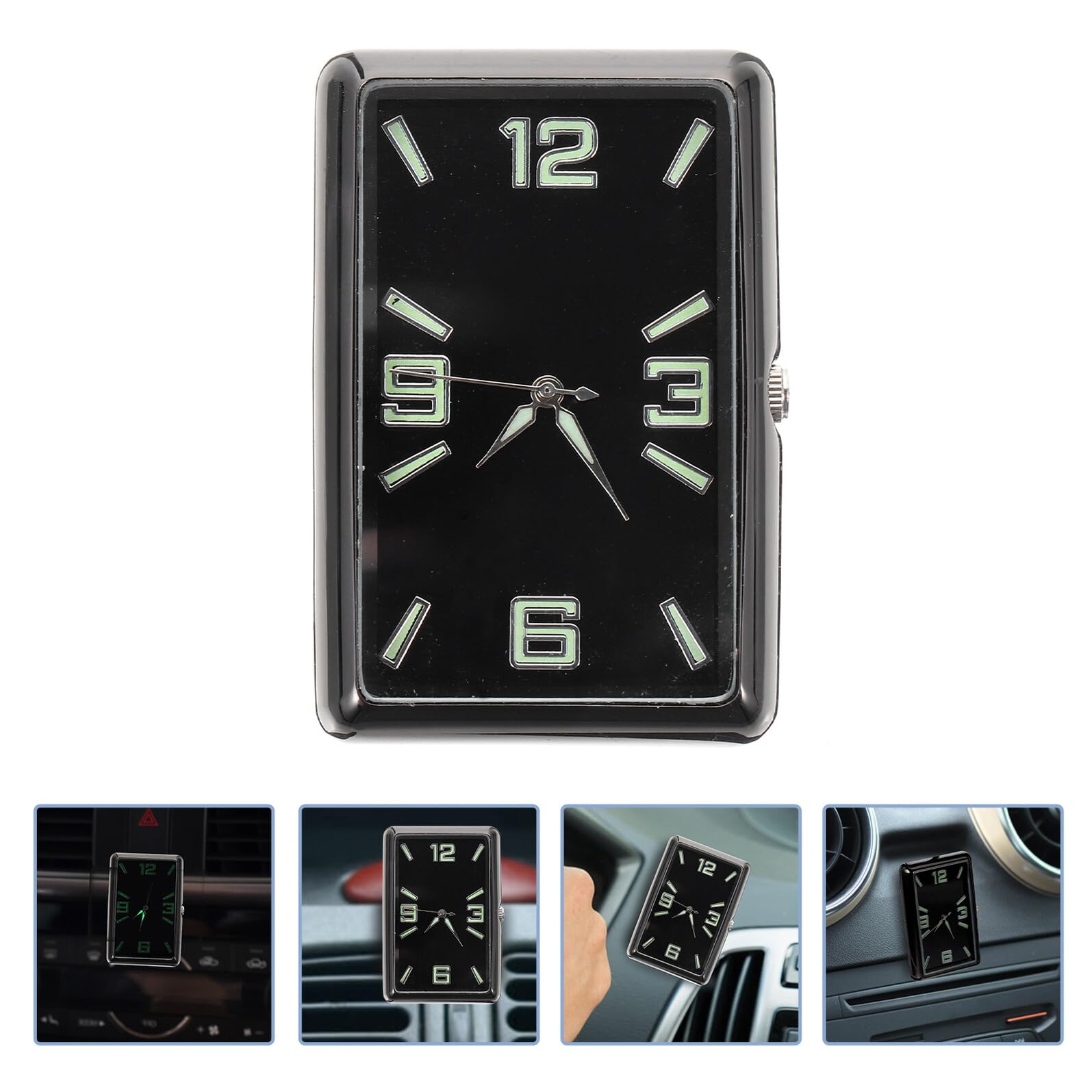 Reloj Analógico Adhesivo Cuadrado para Coche, Negro, Pequeño | Aleación y Vidrio, Operación Sencilla, No Bloquea la Vista, Incluye Pila Botón