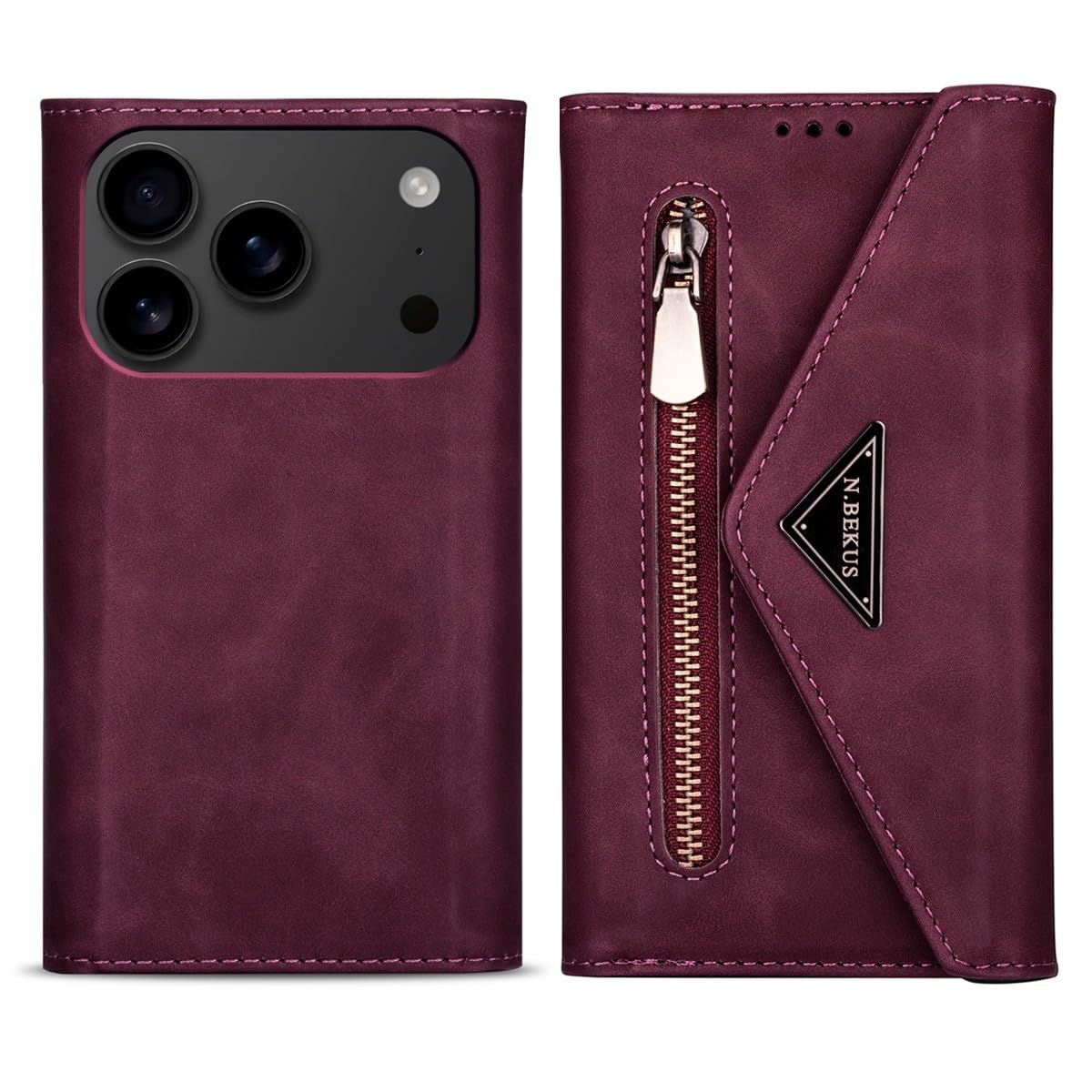 Étui en cuir iPhone 17 Air rouge vin au design raffiné