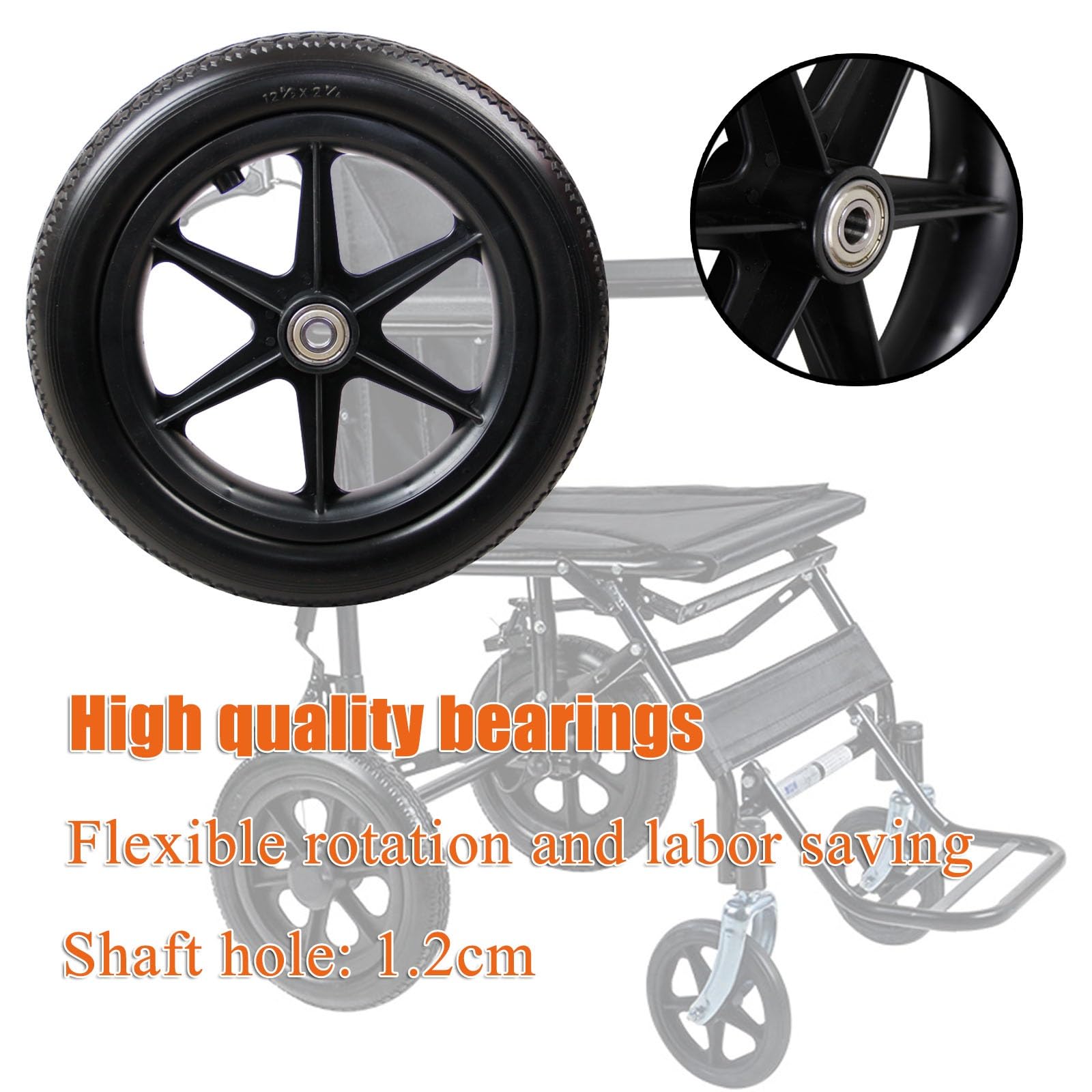 WORDFUN 2X Rueda Trasera para Sillas De Ruedas, 300mm Piezas De Repuesto para Sillas De Ruedas, Scooters, Rueda Resistente Al Desgaste Resistente A Pinchazos, Ruedas De Sólido PU con Tornillo