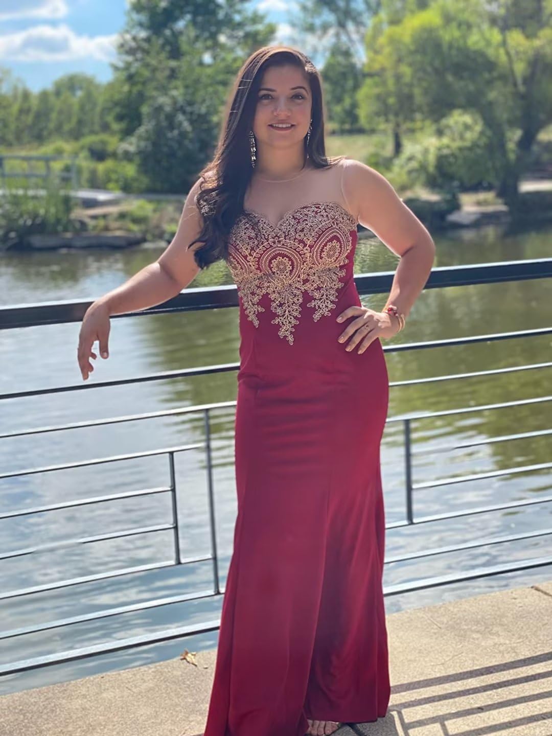 Babyonline® Women's Lace Applique Long Formal Mermaid Evening Prom Dresses