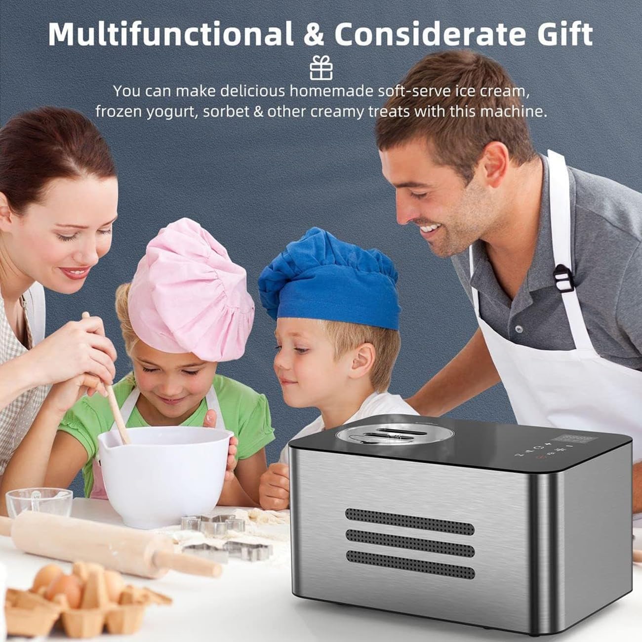 Home Automatic Ice Cream Maker,1.5L Home Portable Electric Ice Blender Dessert freezing Yogurt Sorbet Maker with Compressor,LED touch screen,for Kids, Home, Holiday
