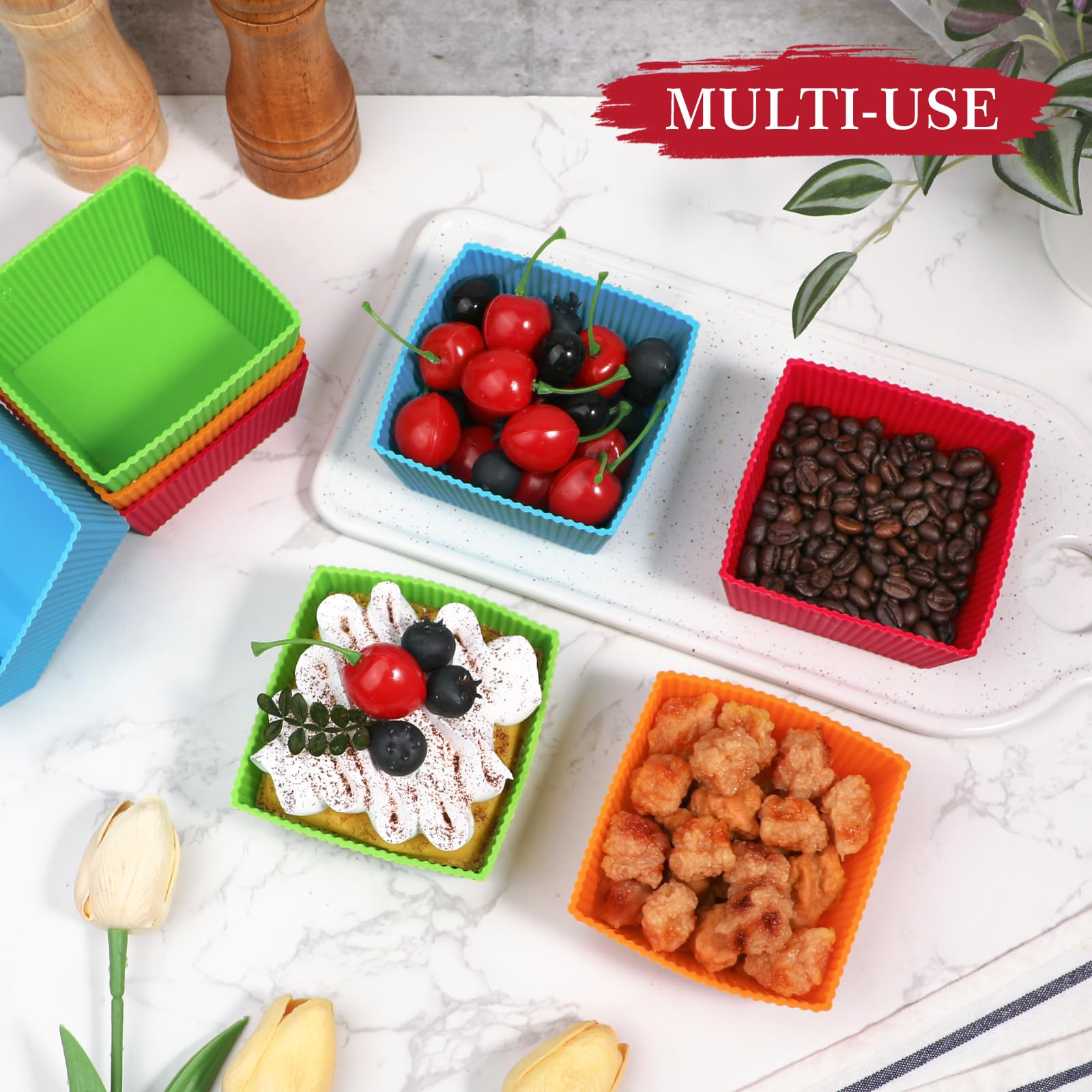 Webake Jumbo-Backförmchen, 8,9 cm, wiederverwendbar, Silikon, quadratisch, antihaftbeschichtet, für Muffins, Brownie, Kuchen, 8 Stück