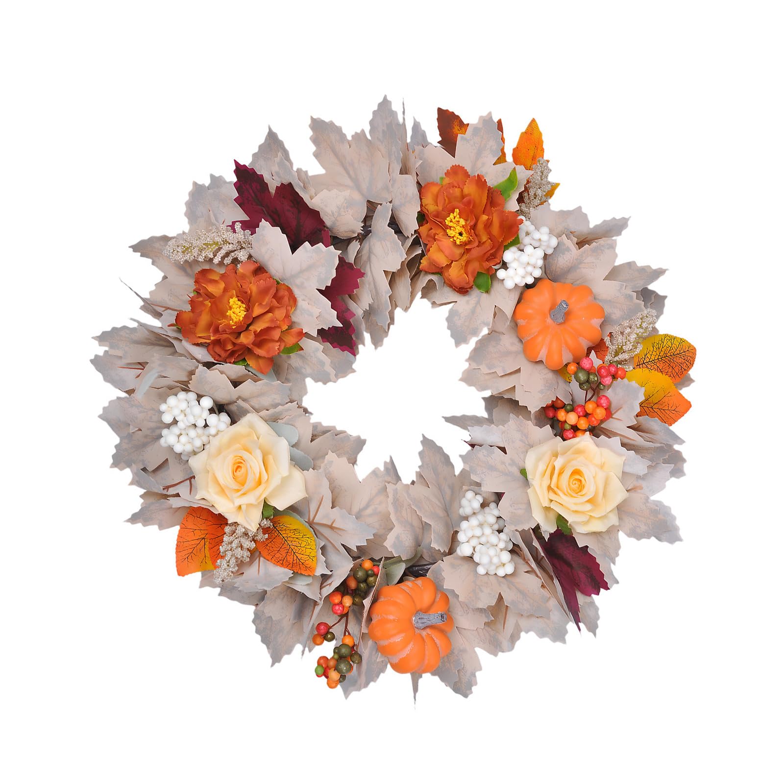 Xjdzineq Autumn Wreath Realistic Pumpkin Wreath for Door Mantels Wall Halloween Thanksgiving Holiday Party Centerpieces Fall Hanging Ornament
