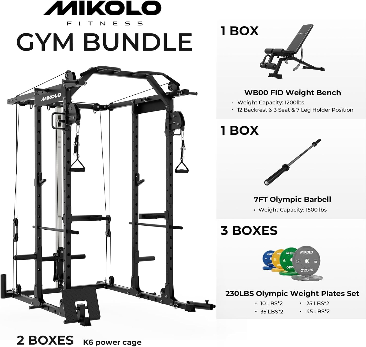 Mikolo Power Cage, Power Rack with Cable Crossover System, 1500LBS Squat Rack with LAT Pull Down System, Workout Cage with Pulley System for Fitness Home Gym