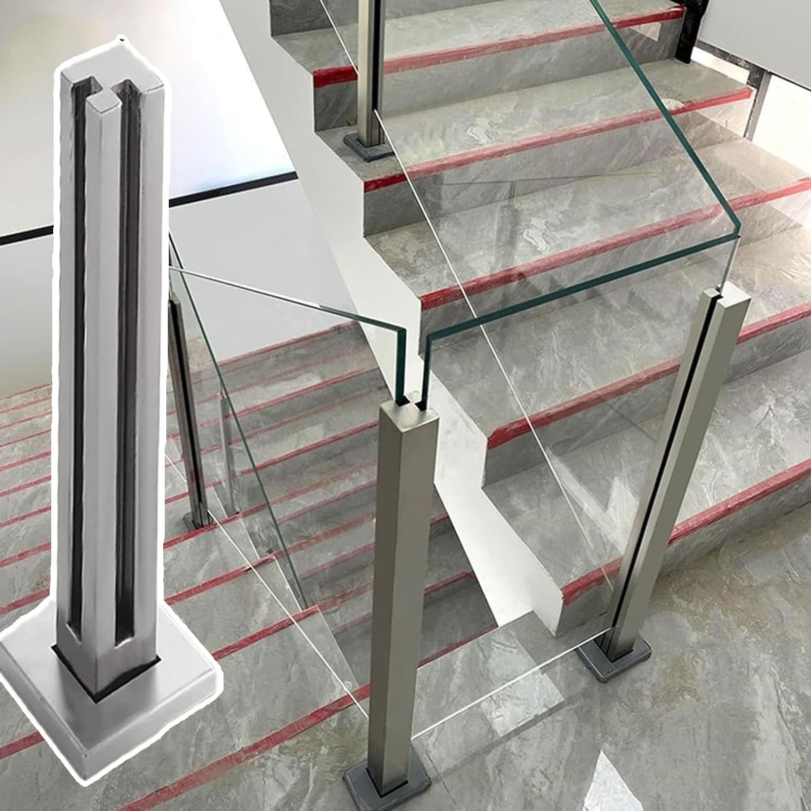 Ringhiera Vetro Palo per balaustra in vetro argentato, paletto per ringhiera in vetro in acciaio inossidabile 304 per gradini/balconi/scale/ponti/scale del patio/recinzione per piscina, montaggio a pa