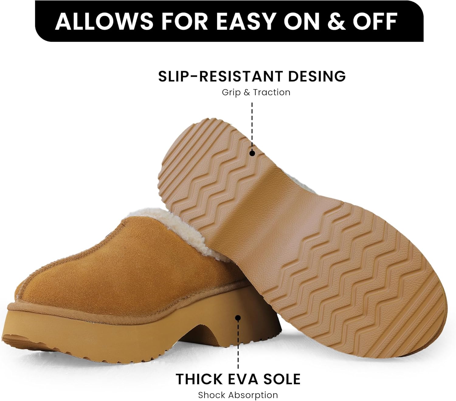 Platform Clogs for Womens Genuine Suede Fuzzy Soft Flat New Heights, Memory Foam and Non-Slip Comfortable Stylish Closed Toe Clogs for Women 2025 - Image 6