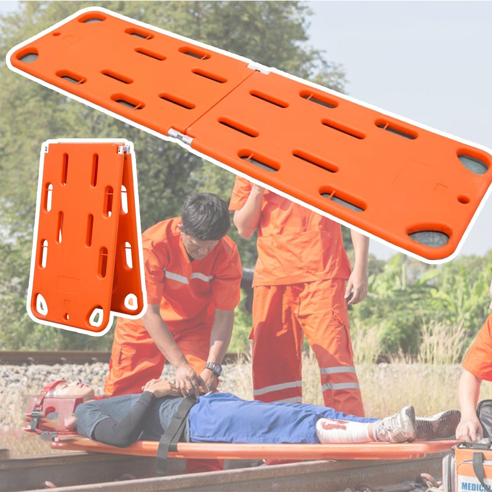 Nosze kręgosłupa awaryjnego z immobilizerem głowy i pasami - lekkie i wodoodporne pływające nosze ratownicze na karetkę, basen, szpital, pierwsza pomoc