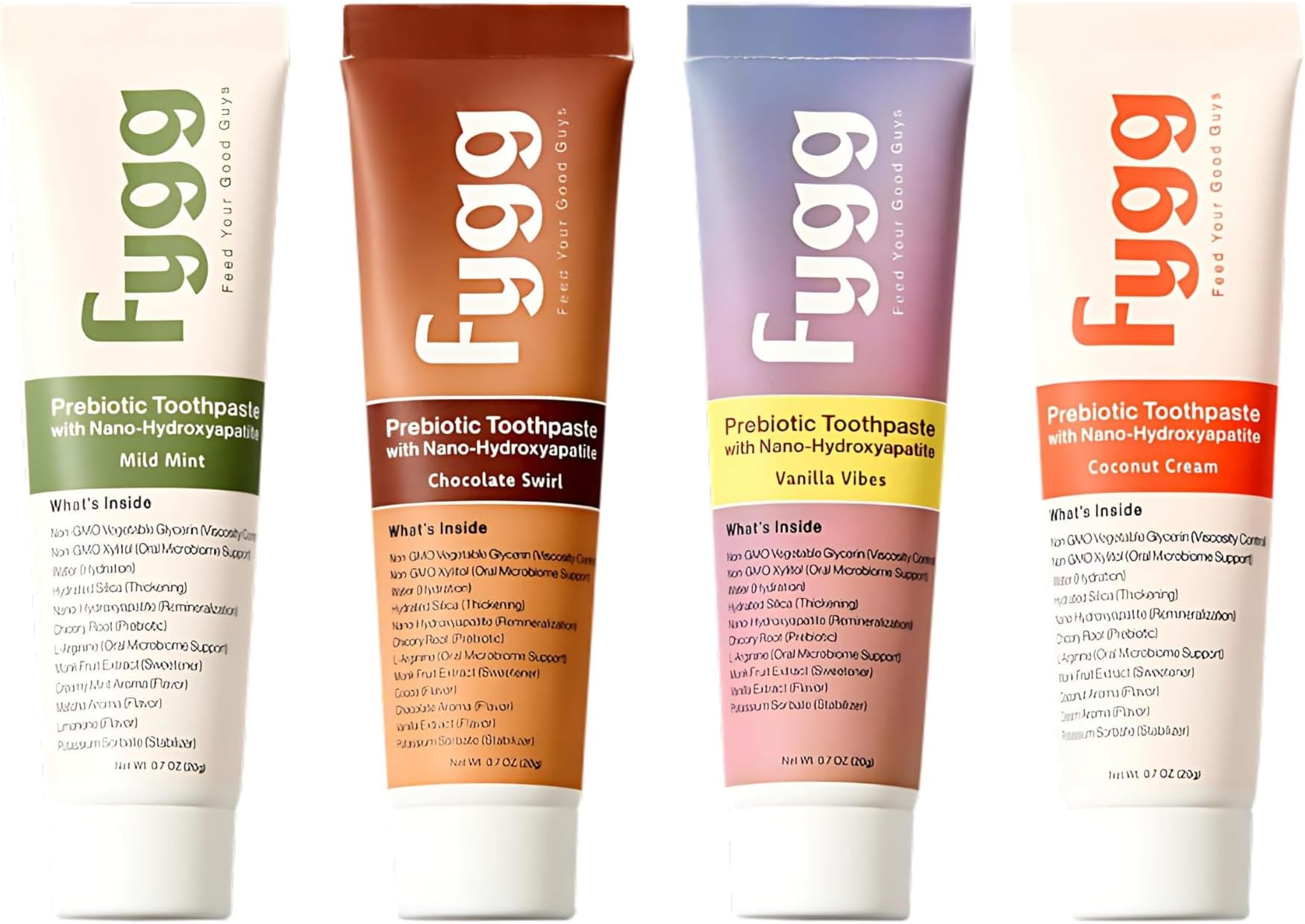 Fluoride-Free Toothpaste – 4-Pack Travel Size (Mild Mint, Vanilla, Coconut & Chocolate) | Nano-Hydroxyapatite Formula for Whitening, Enamel Repair & Sensitive Teeth (0.7 oz Each)