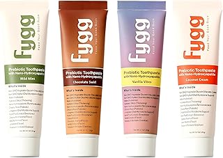 Fygg Fluoride-Free Toothpaste – 4-Pack Travel Size (Mild Mint, Vanilla, Coconut & Chocolate) | Nano-Hydroxyapatite Formula for Whitening, Enamel Repair & Sensitive Teeth (0.7 oz Each)