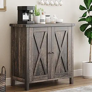GarveeHome Small Storage Cabinet, Farmhouse Sideboard Buffet Cabinet with 2 Doors and Adjustable Shelves, Accent Entryway Console Cabinets for Living Room, Dining Room (Dark Oak, 1 Pieces)