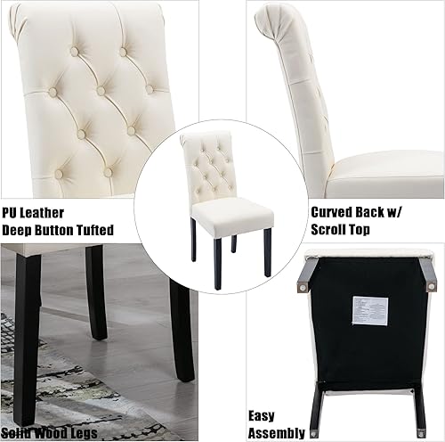 Miniatura 7 de Juego de 4 sillas de comedor de cuero PU, sillas de cocina tapizadas estilo granja, sillas de acento modernas, sillas laterales Parsons de madera