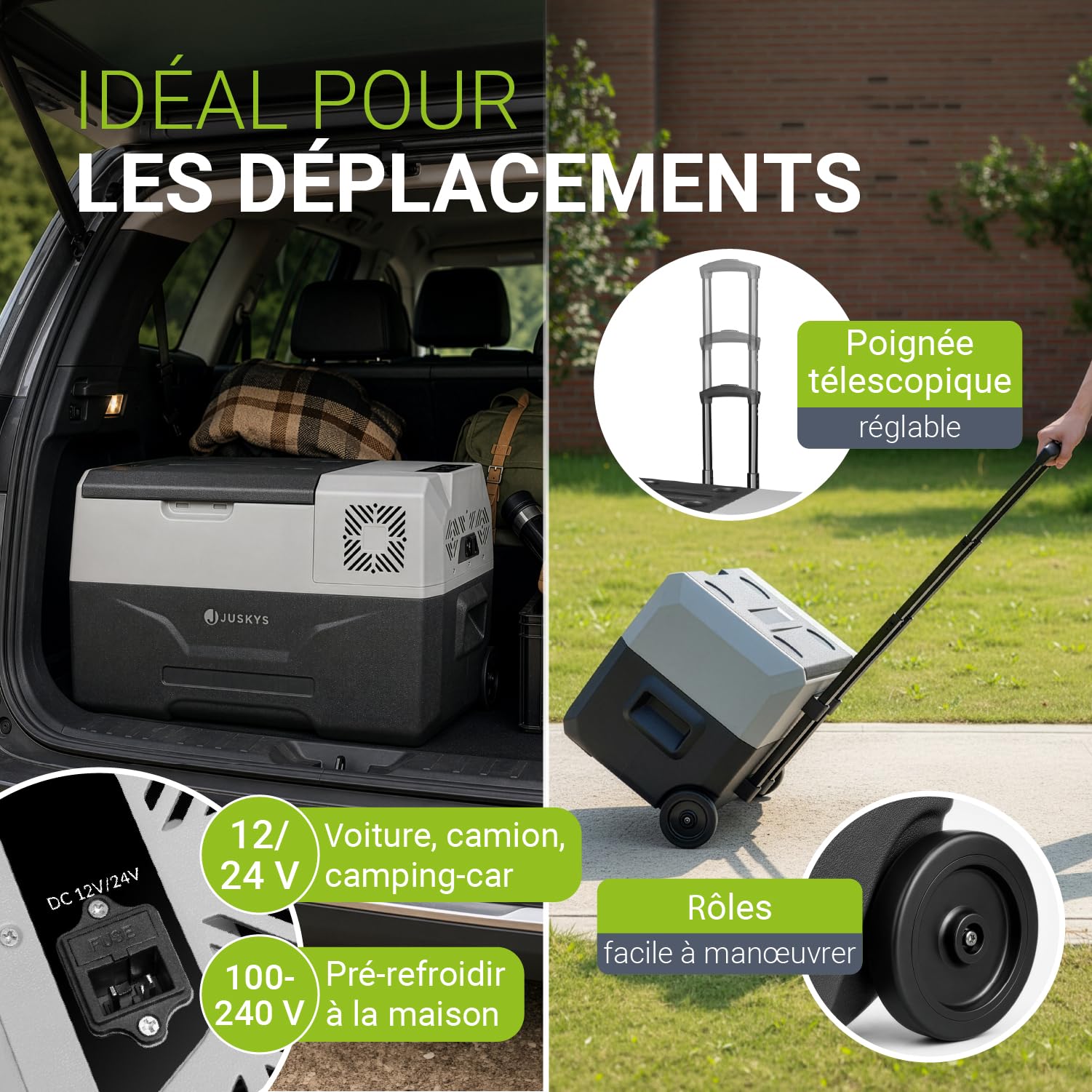 Juskys Glacière à compresseur 30 litres 12/24/230 V pour Voiture, Camion, Camping-Car - Mini réfrigérateur Froid et Chaud - glacière à compresseur pour Prise de Courant - Gris