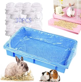 Niwaes 30 Pack Disposable Rabbit Cage Liners 34x22 Inch Clear Elastic Leak-Proof Bunny Ferret Chinchilla Bird Tray Covers