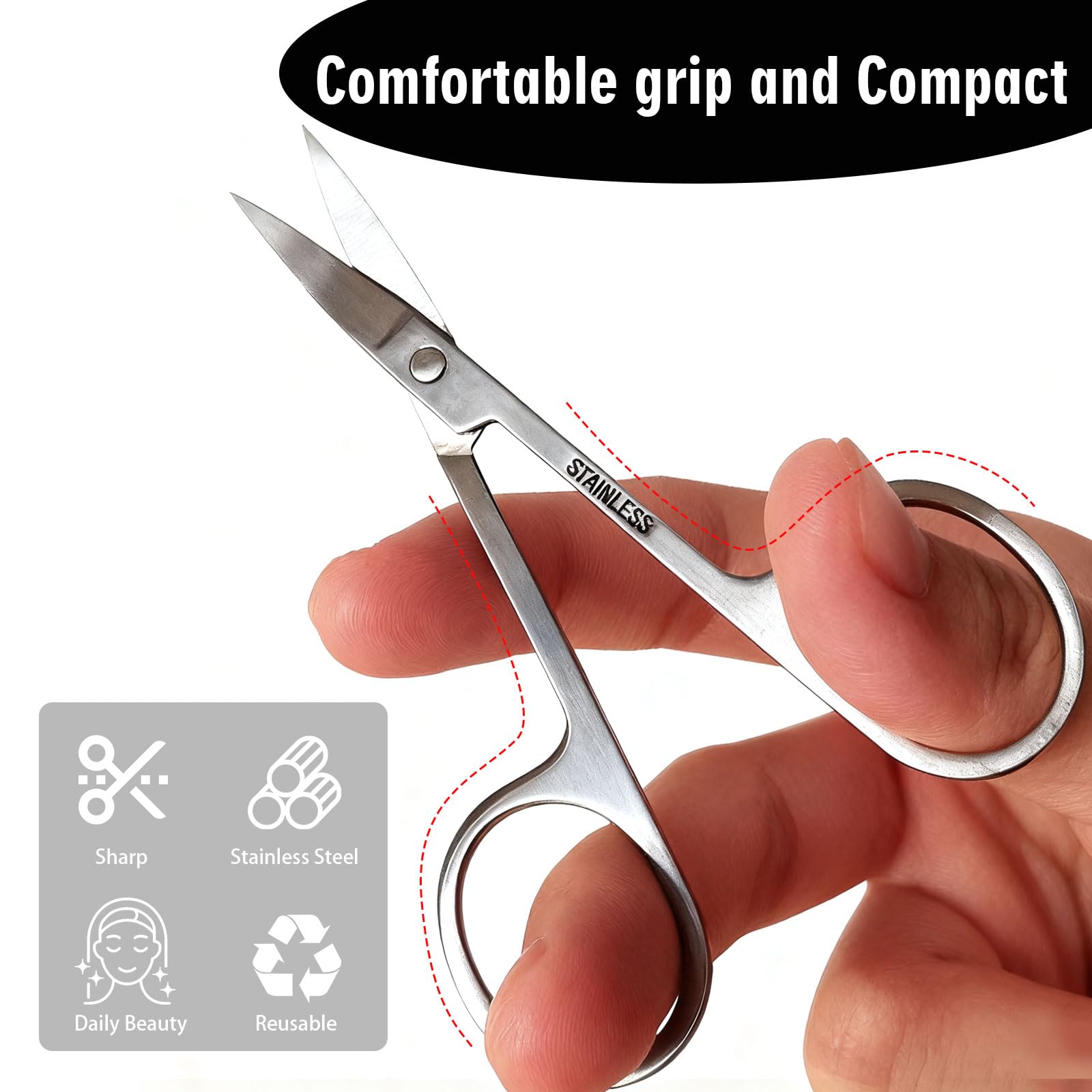 2pcs Ciseaux Ongles en Acier Inoxydable avec Lame Incurvée Tranchante, Cuticule Ongle, Ciseaux Sourcils Femme, (9G, 8.7CM)