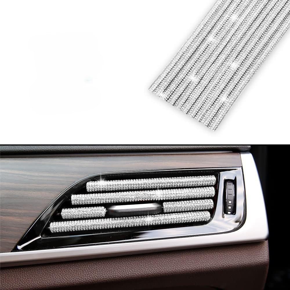 DHRYJGH 10PCS Bling Car Air Conditioner Decoration Strip, for SEAT Alhambra 7N 2010-2020, Bling Rhinestone Decor Air Vent Trim, Crystal Car Air Vent Covers,A-Silver