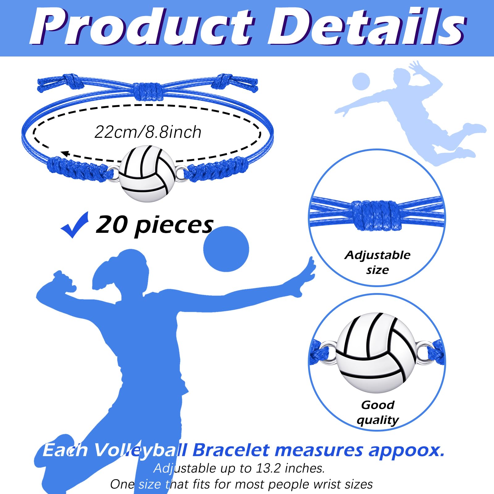 Jadive - 20 braccialetti intrecciati regolabili a forma di pallavolo, ideali come regalo per giocatori di pallavolo, ideali come souvenir per ragazze, ragazzi e ragazzi