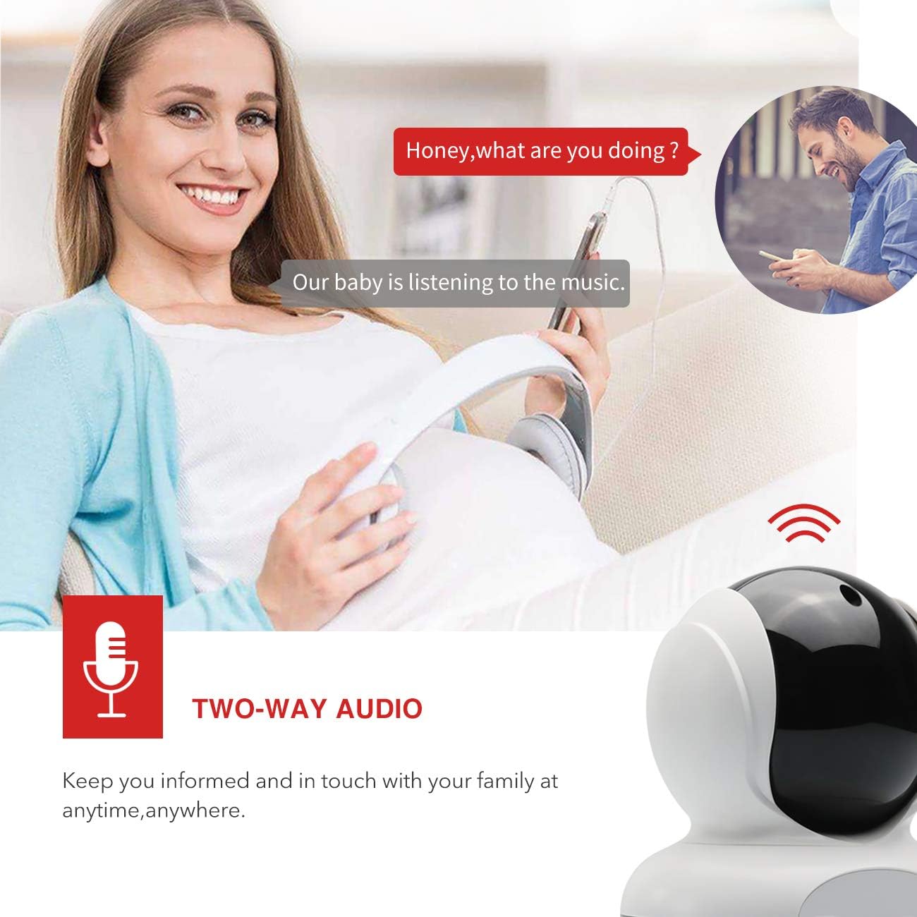XM Wireless IP Security Camera Indoor Surveillance Camera Smart WiFi Home Camera 2.4GHz for Baby/Pet/Nanny/Elder with Motion Detection 2-Way Audio Night Vision Cloud-Storage & TF Cardslot iOS/Android