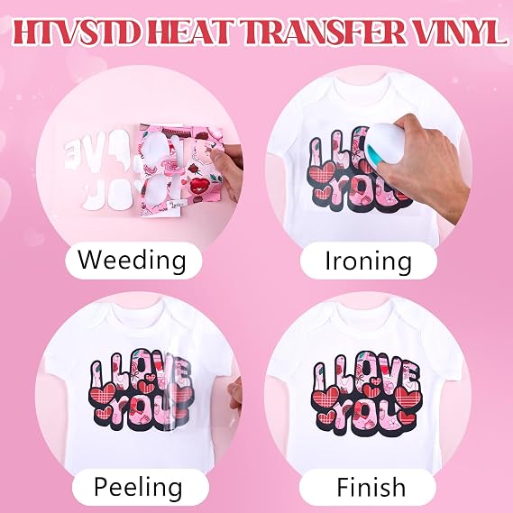 HTVSTD Rose Pattern Valentine's Day Heat Transfer Vinyl-10sheets 12'' x 10'' Romantic Floral HTV for DIY Crafts