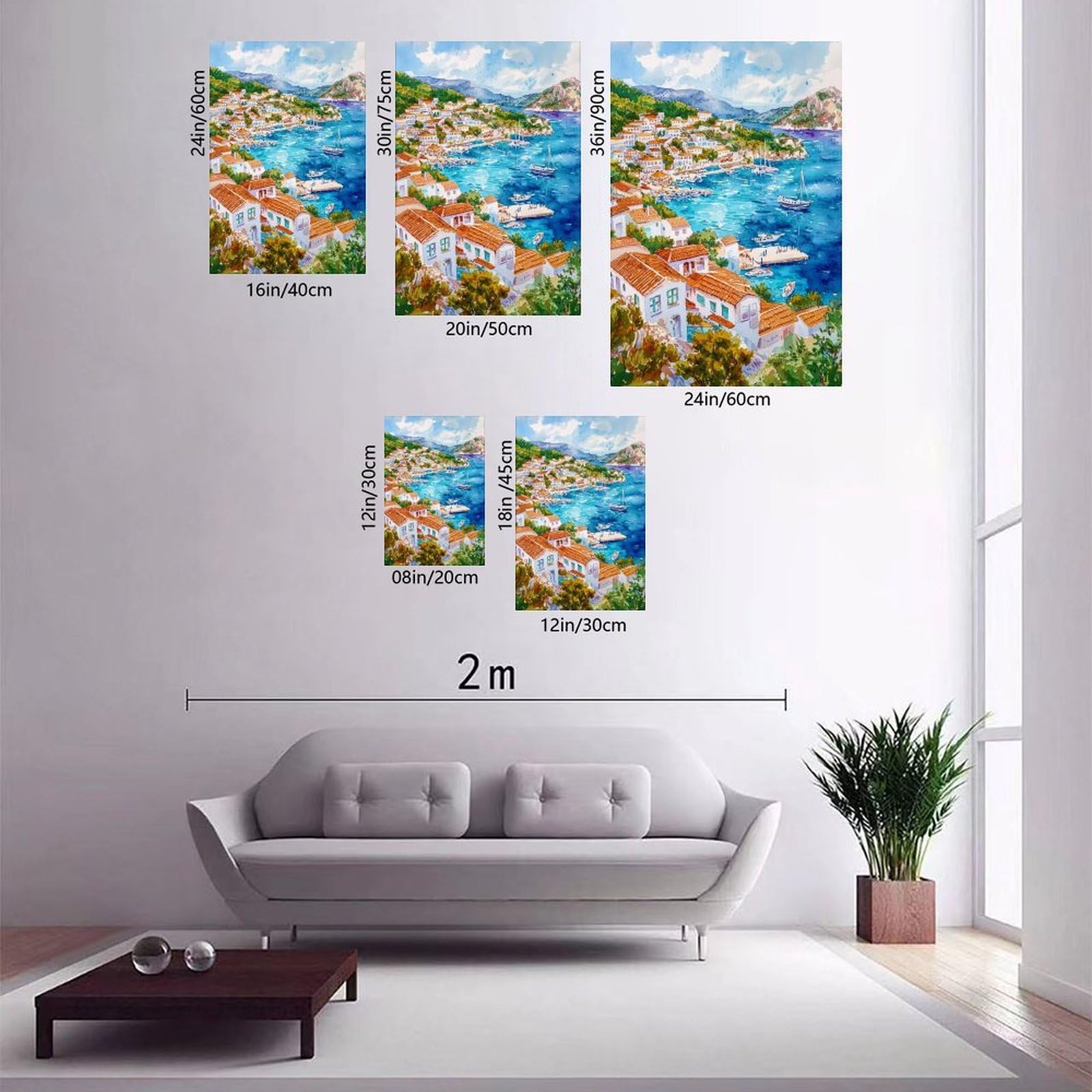 F I N U C B Kas Aquarell-Poster, Wandkunst, Kas, Wandbehang, Heimdekoration, Geschenk, Kunstliebhaber, Türkei, Liebhaber, Geschenk, Leinwand, Dekoration, Druckrahmen, 50,8 x 76,2 cm
