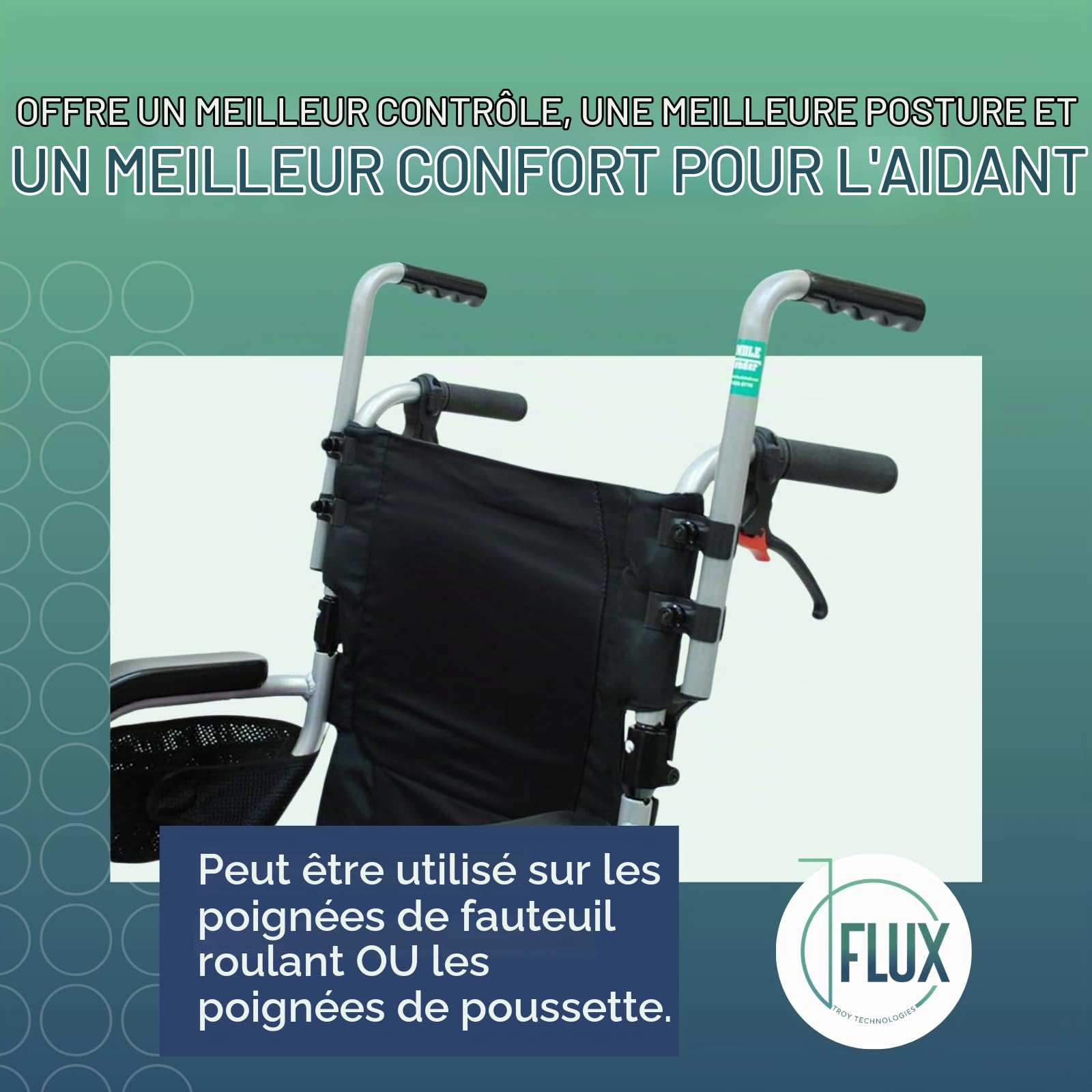 Troy Technologies Rallonge de poignée de fauteuil roulant robuste – Fixations universelles pour fauteuils roulants et poussettes