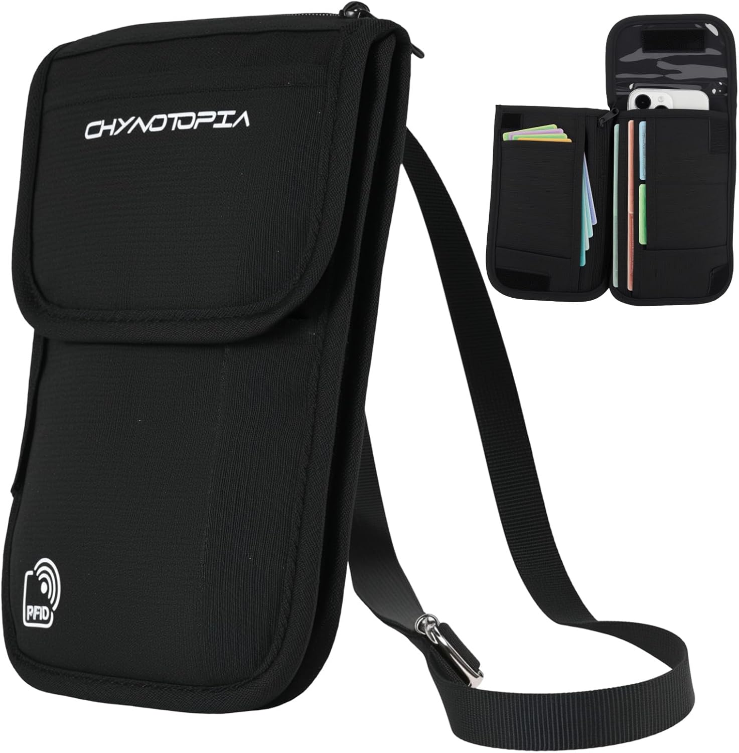 Neck Wallet & RFID Blocking Passport Holder for Travel – Waterproof Hidden Travel Wallet with Card Slots, Adjustable Strap, Portable Document Organizer for Men, Women (Gift) Black