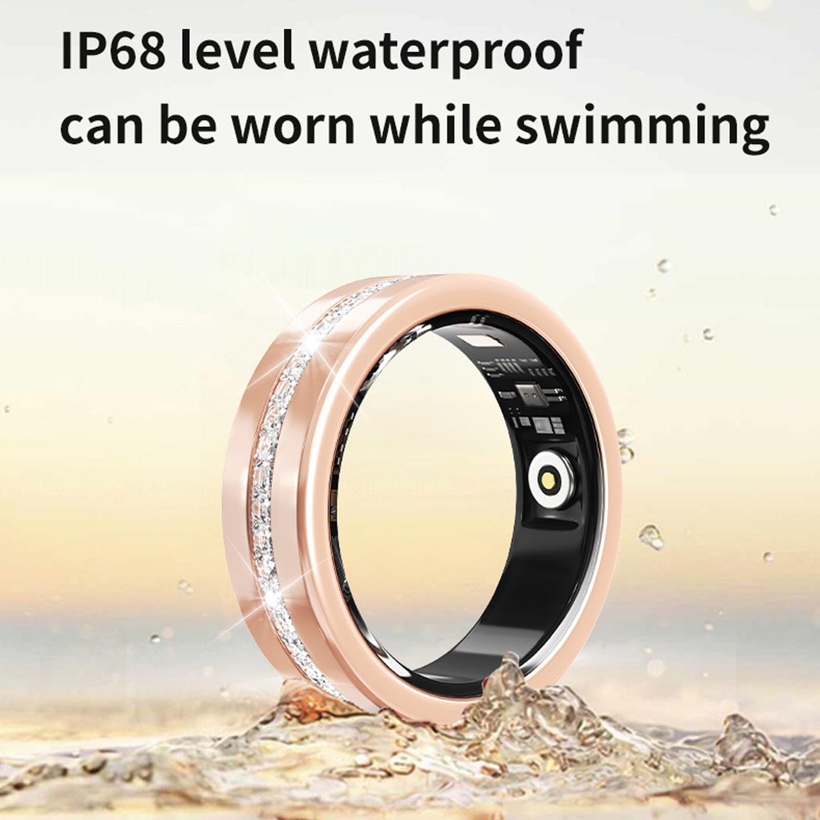 Tangxi Bague Intelligente pour Femmes et Hommes, Suivi de la santé avec Sommeil, Surveillance de l'exercice, étanchéité 100 Modes Sportifs, Bague Intelligente IP68 pour Téléphone et (Gold)