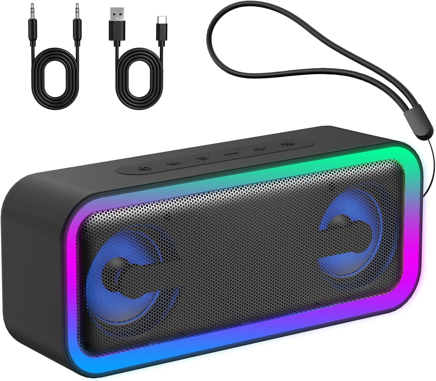 Altavoz Bluetooth Portátil Potente 40W, Altavoces Bluetooth 5.4 con Emparejamiento TWS,7 Cambios RGB, 30 H Reproducción, Impermeable IPX7, Speaker de Exterior para Viajes/Deportes/Fiestas/Ciclismo