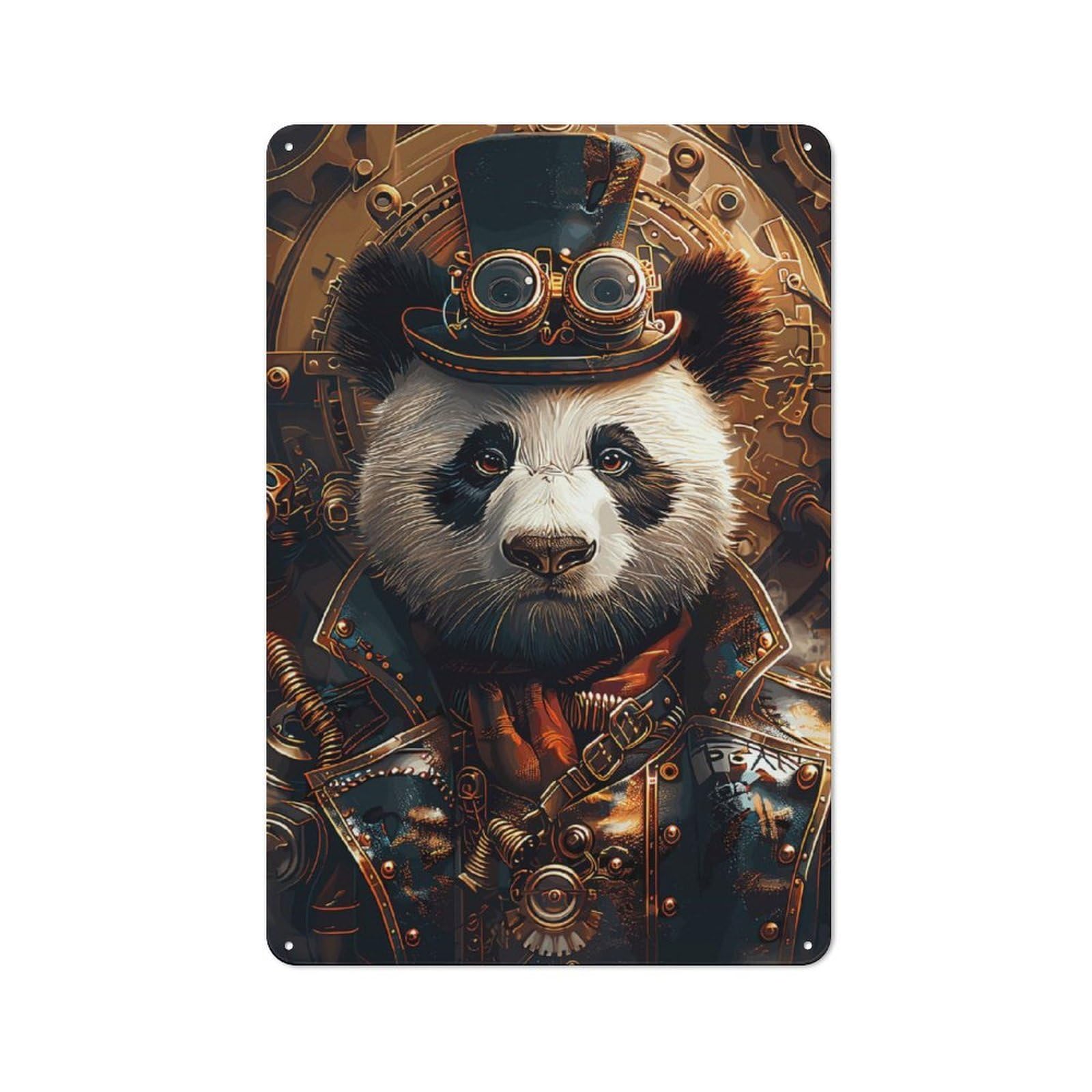 Junmoney Steampunk Animal Panda Retro Tin Wall Plaque 30X20cm Featuring For Garage Wall, For Vintage Wall Decor Fans, For Themed Room Decoration
