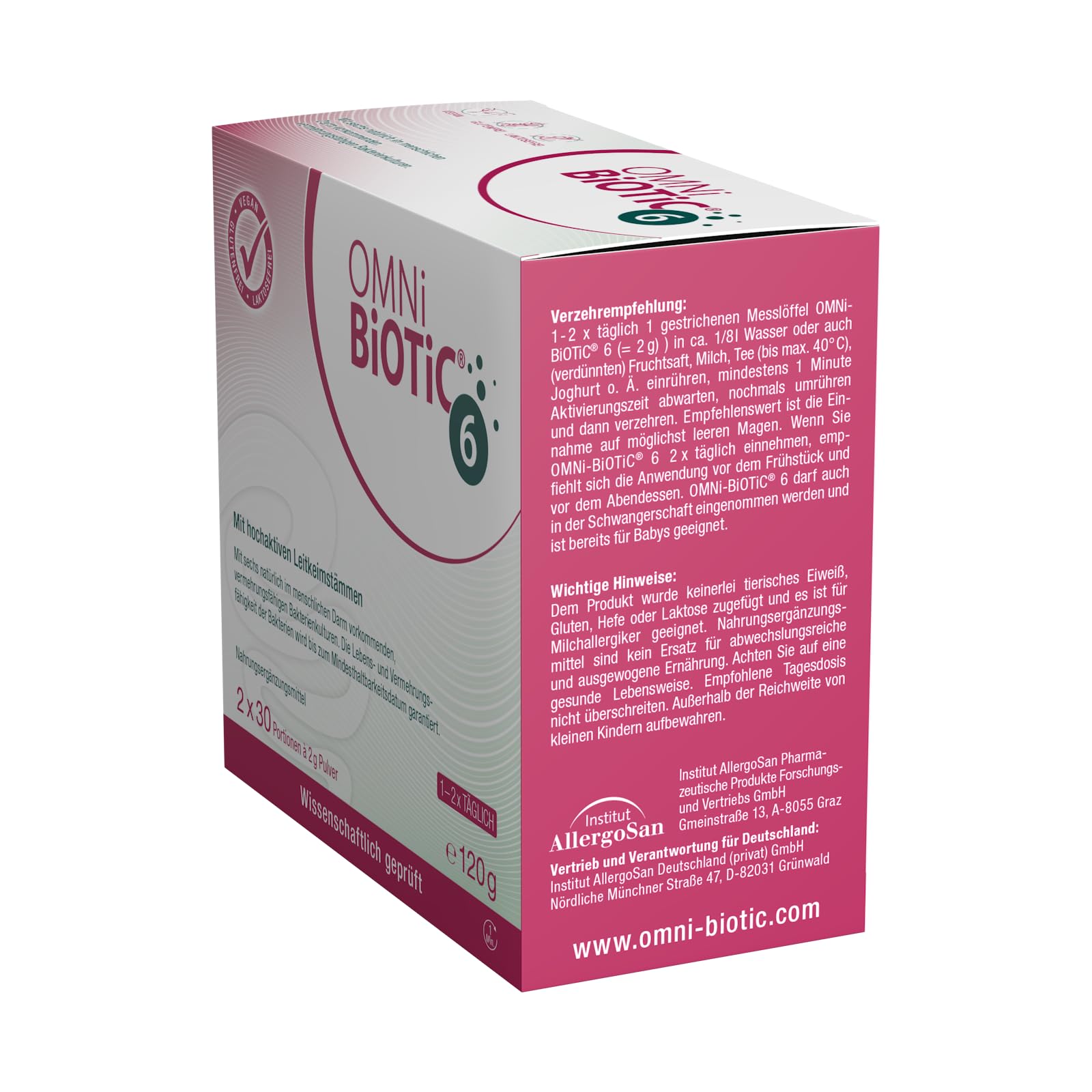 OMNi BiOTiC 6 | Der tägliche Begleiter für ein gutes "Bauchgefühl" | Für jeden Tag und jedes Alter geeignet | 60 Portionen (120 g) | 6 Bakterienstämme | Pulver | Mit Inulin | Vegan | Glutenfrei
