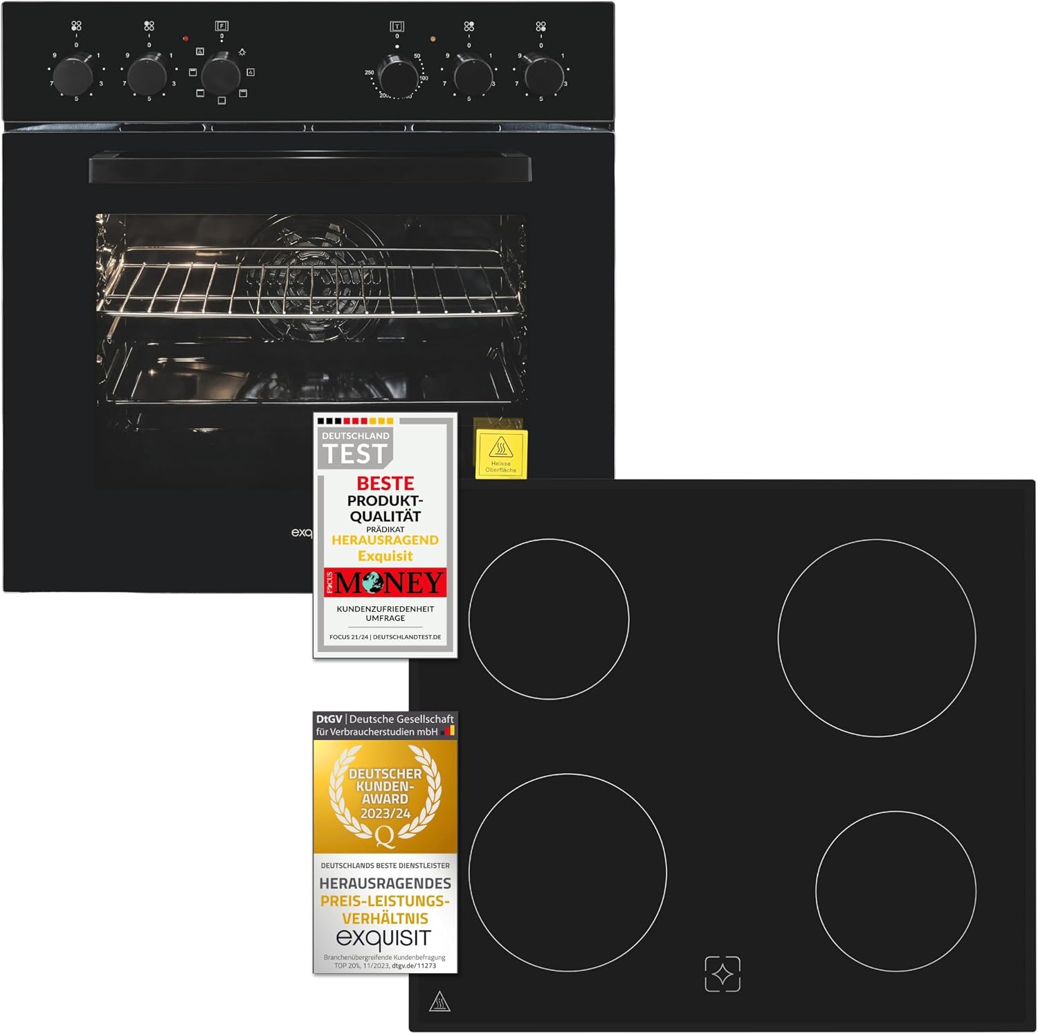 Exquisit Cooker Set EHE256-U-020 Set Black Energy Efficiency Class A 59.0 L Cooking Space Glass Ceramic Hob Hob Set 60 cm [Energy Class A]