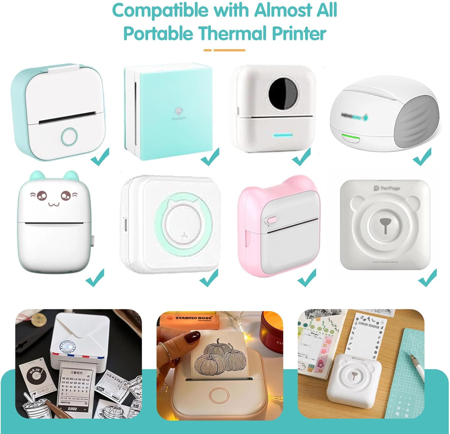 6 Rolls Mini Printer Sticker Thermal Paper Compatible M02/T02, White Self-adhesive paper 53x28mm, Mini Photo Printer Sticker to Print Photo, Note, Journal, Memo - Image 5