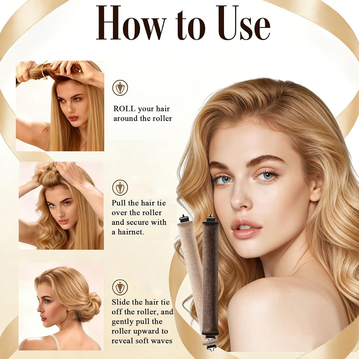 Heatless Curling Rod, No Heat Curls Overnight, Soft Sleep-In Hair Curlers, Portable Comfortable Hair Styling Tool (brown)