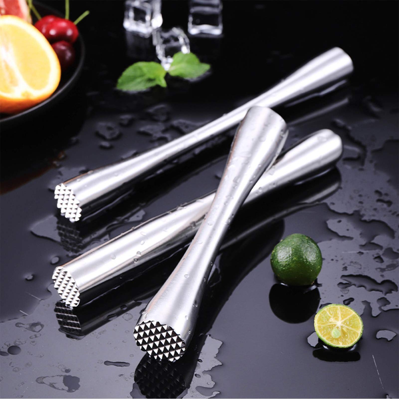 Machacador De Cócteles De Acero Inoxidable Martillo De Hielo Triturado con Dos Cabezas De Textura Diferente, Duraderas, para Bar, Restaurante, Hotel, Familia, Limones, Cubitos De Hielo, Purés—Plata