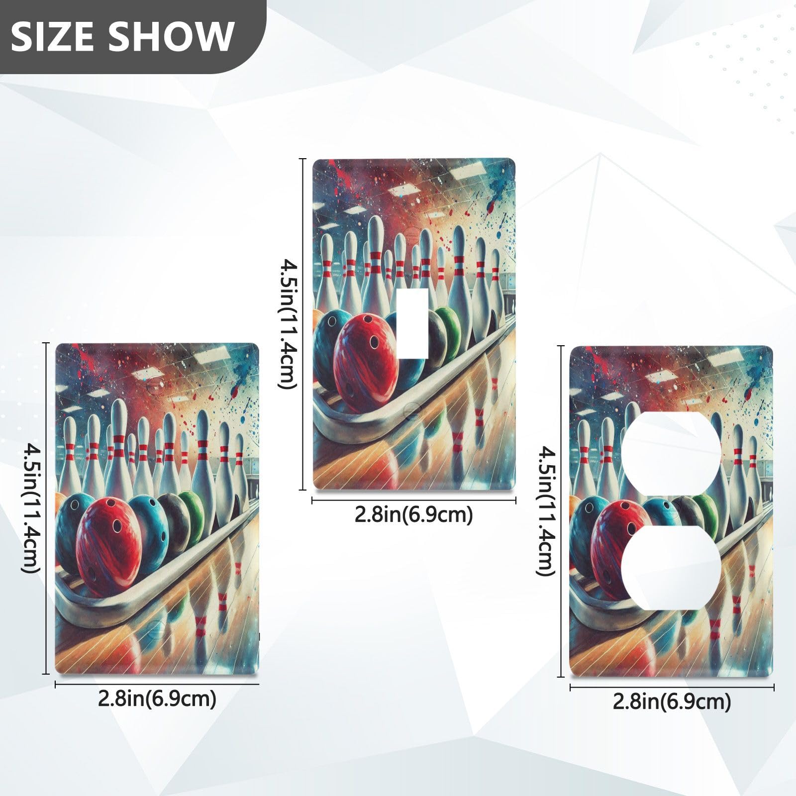 Bowling Colorful Balls Light Switch Cover Decorative Receptacle Outlet Wall Plate Guard Plastic Outlet Covers for Home Decor Room Office Bathroom (Duplex Outlets Cover)