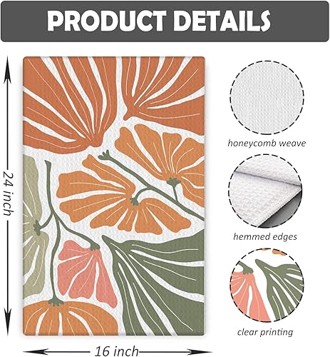 Miniatura 7 de Juego de 2 toallas de cocina con diseño floral bohemio, estilo retro de los años 70, toallas de mano para baño, decoración de cocina, 16 x 24
