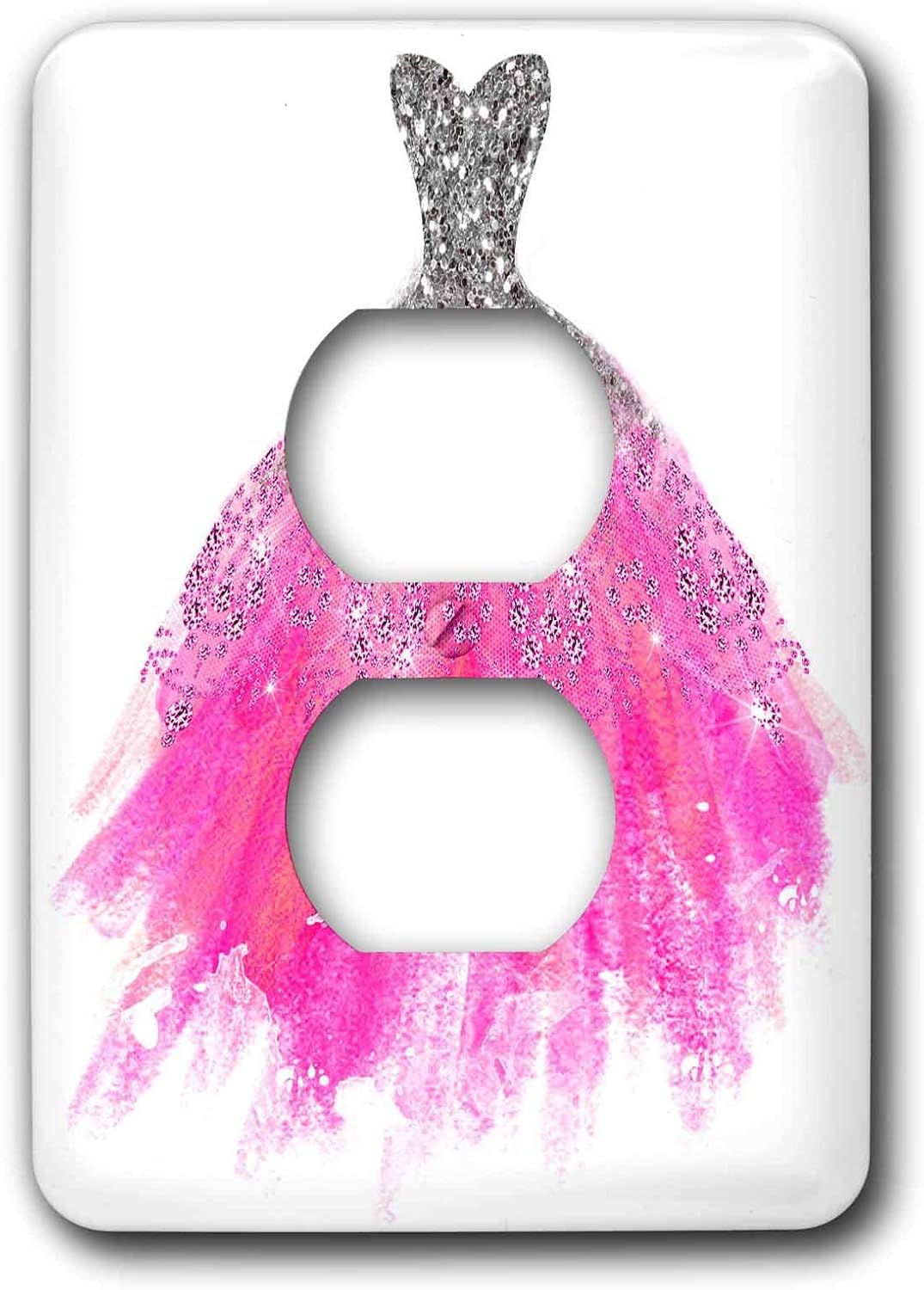 3dRose Pretty Sparkle Faux Digitally Printed Silver Glitter and Pink Gown 2 plug outlet cover