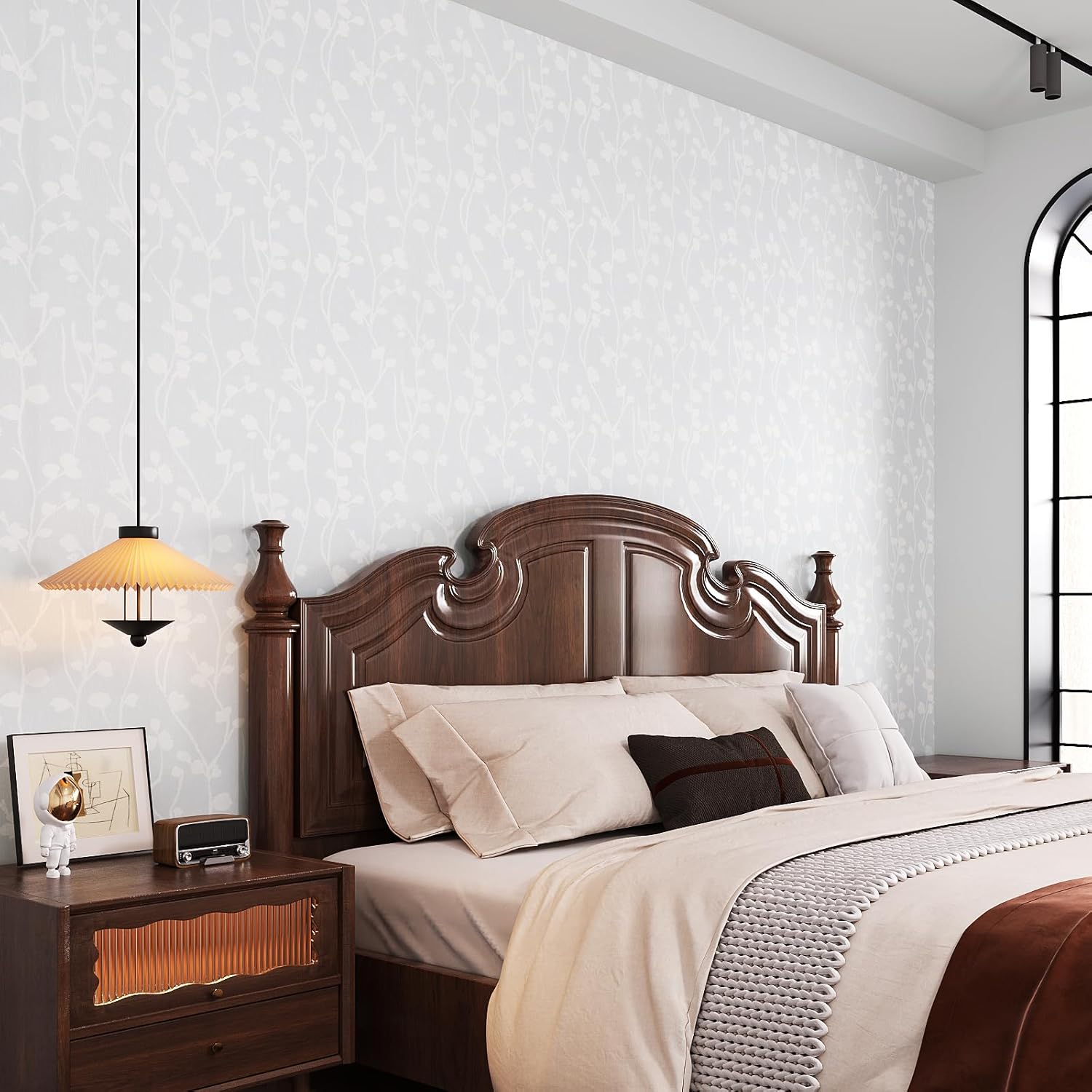 VaryStyle White Wallpaper Textured Embossed Peel and Stick Wallpaper White Trees Branches Contact Paper for Cabinets and Drawers Self Adhesive Removable Stick on Wall Paper for Bathroom 15.7"x118"